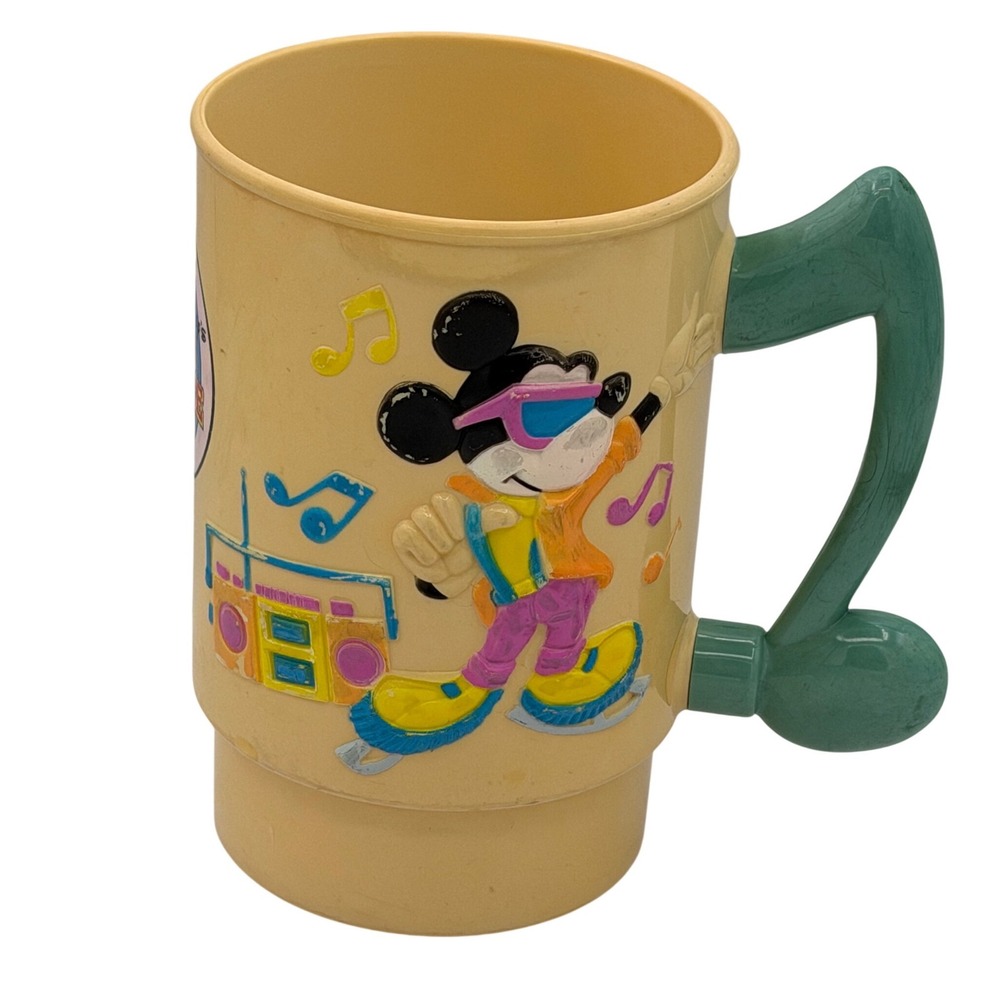 Vintage 1991 Disney On Ice 3D Mickey Mouse Plastic Mug Music Note Handle Cup
